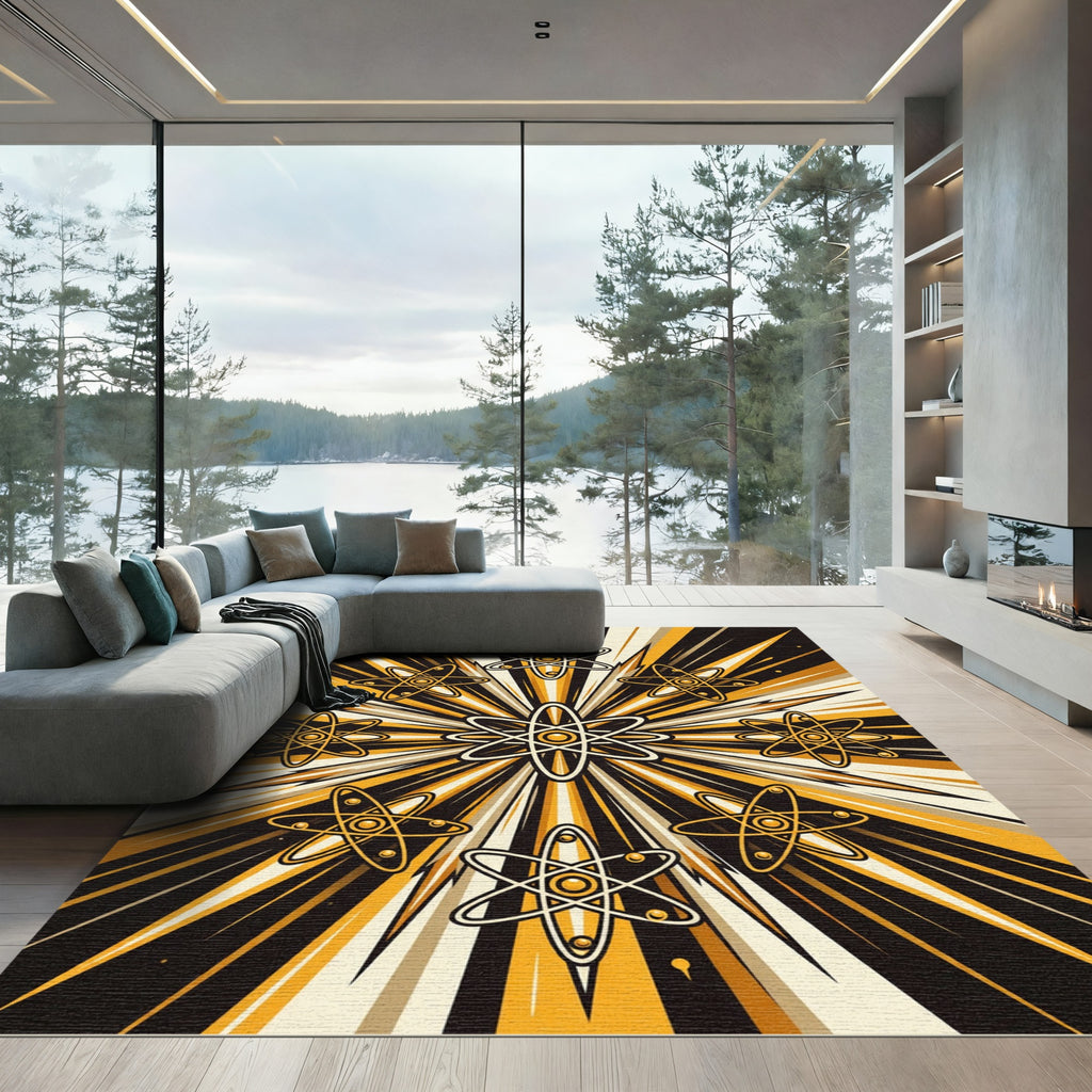 Atomic Gold Celestial Geometric Burst Rug