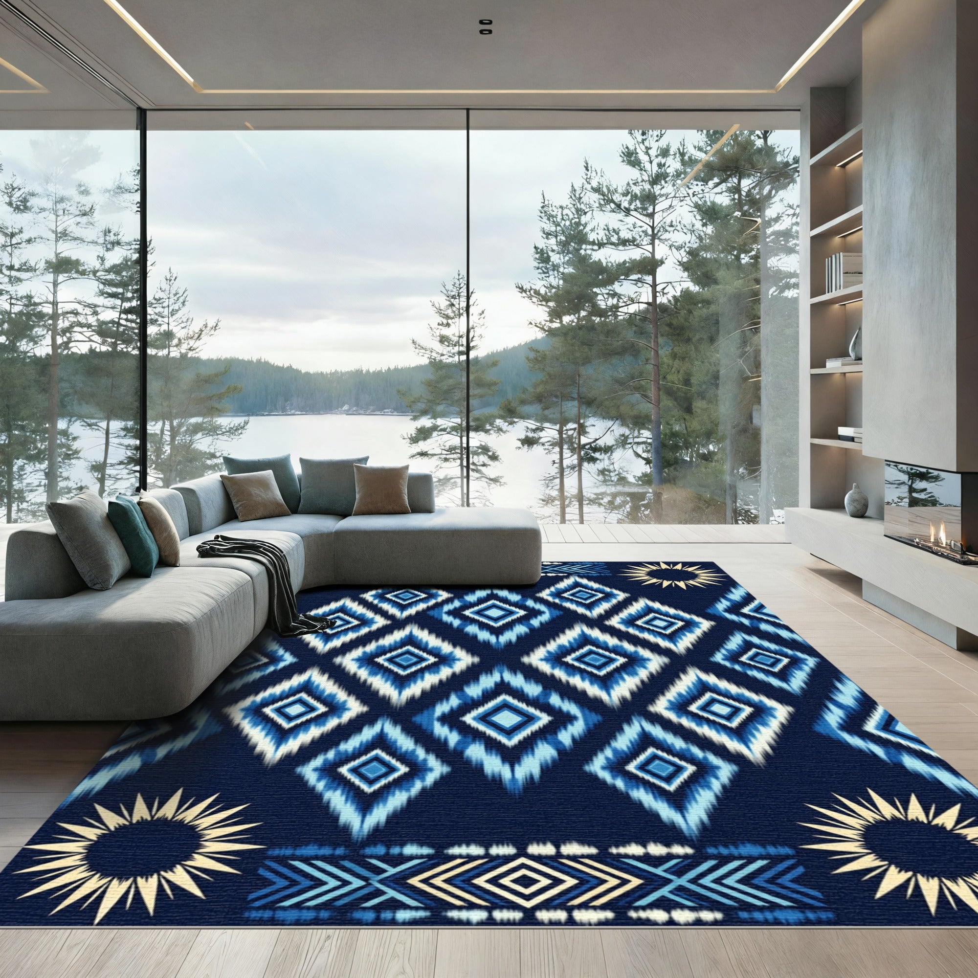 Navajo Blue Diamond Sunburst Tribal Rug