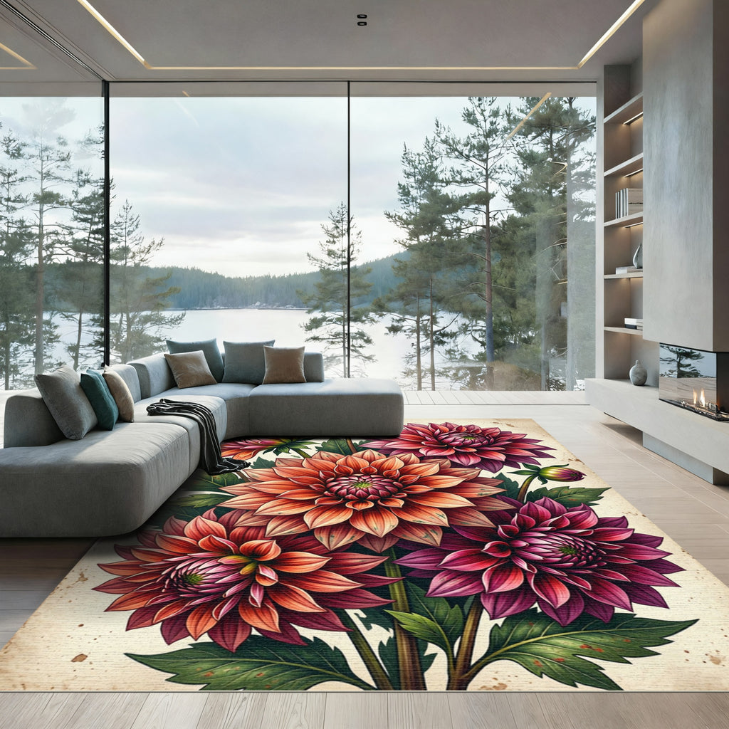Botanical Dahlia Bouquet Radiant Floral Rug