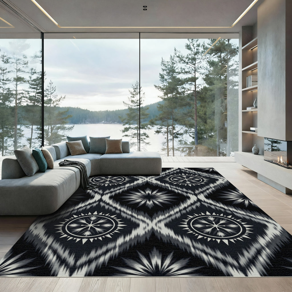 Monochromatic Ikat Sun Medallions Rug