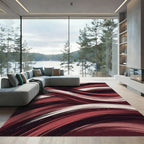 Modern Deep Red Abstract Swirl Rug