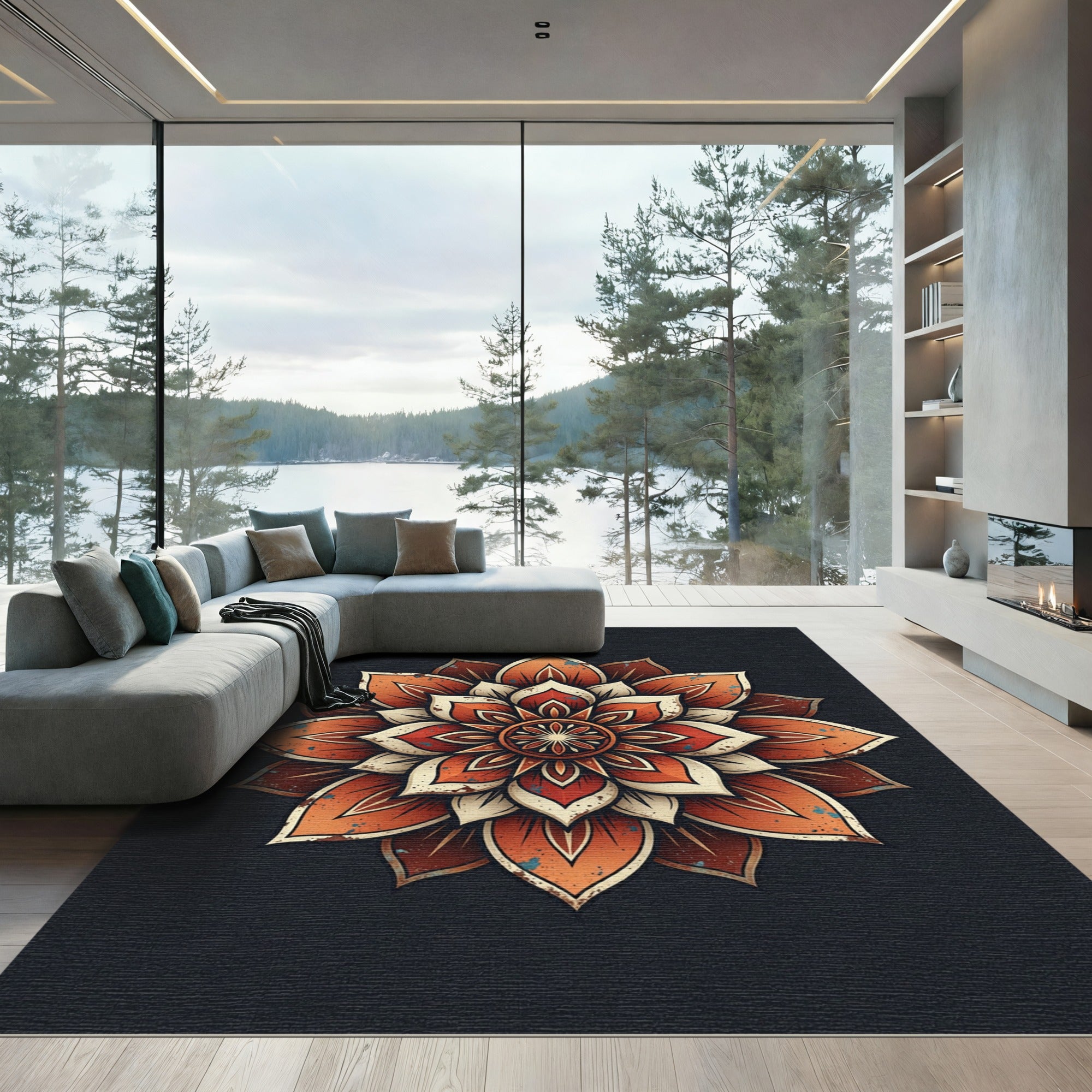 Vintage Terracotta Floral Mandala Rug