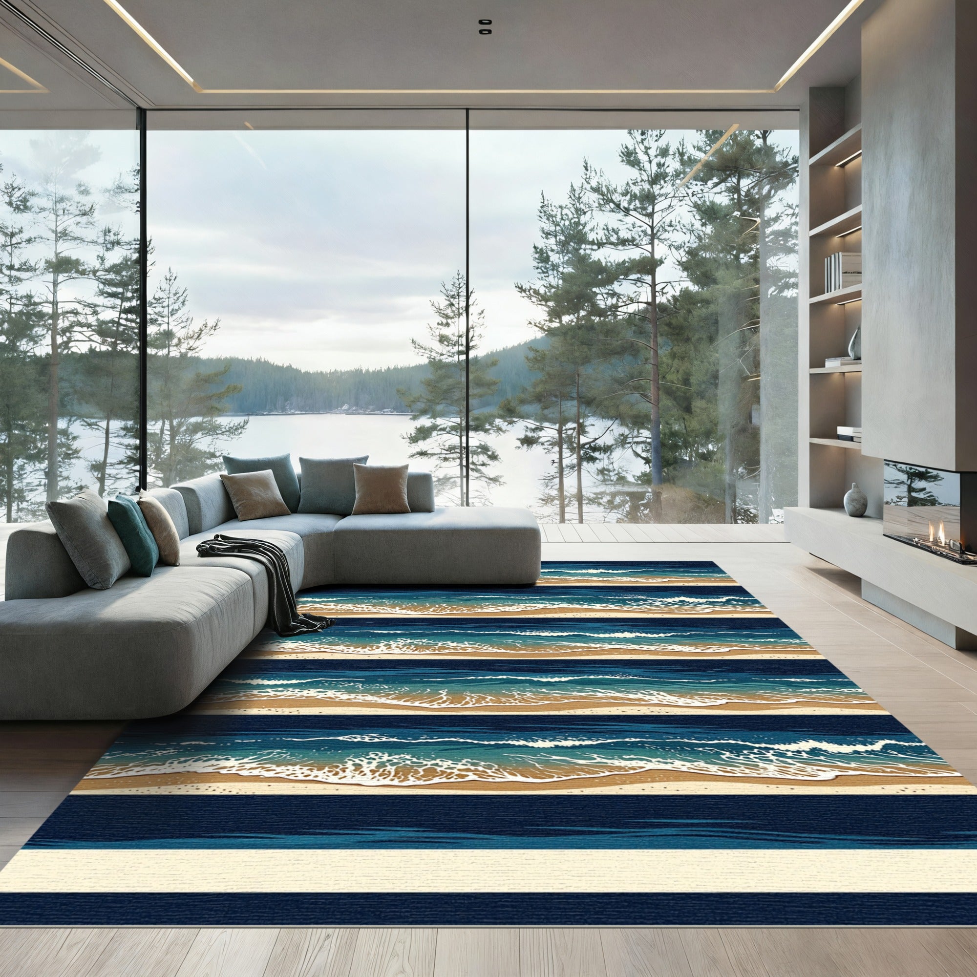 Abstract Ocean Wave Coastal Serenity Rug