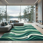 Emerald Green Abstract Wave Rug