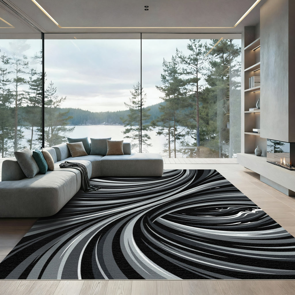 Monochromatic Swirling Abstract Lines Rug