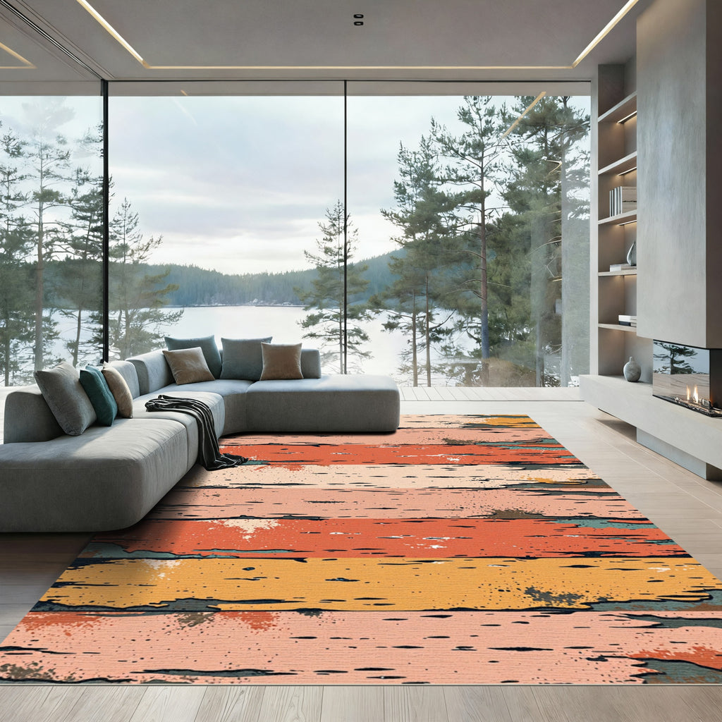 Rustic Distressed Earthy Horizontal Striped Rug