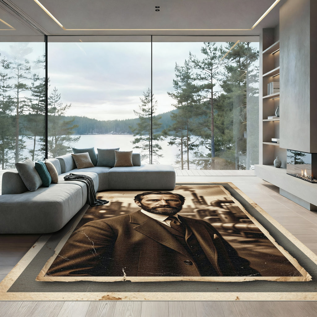 Sepia Gentleman Industrial Portrait Rug