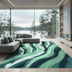 Abstract Teal Brushstroke Flow Rug