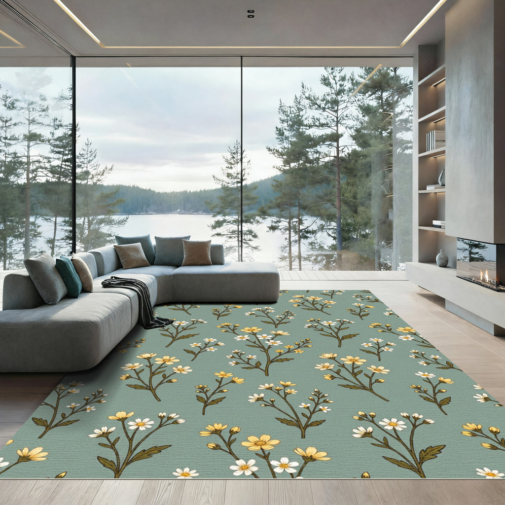 Sage Green Wildflower Meadow Meadow Floral Rug