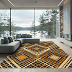 Geometric Amber Ochre Diamond Lattice Rug