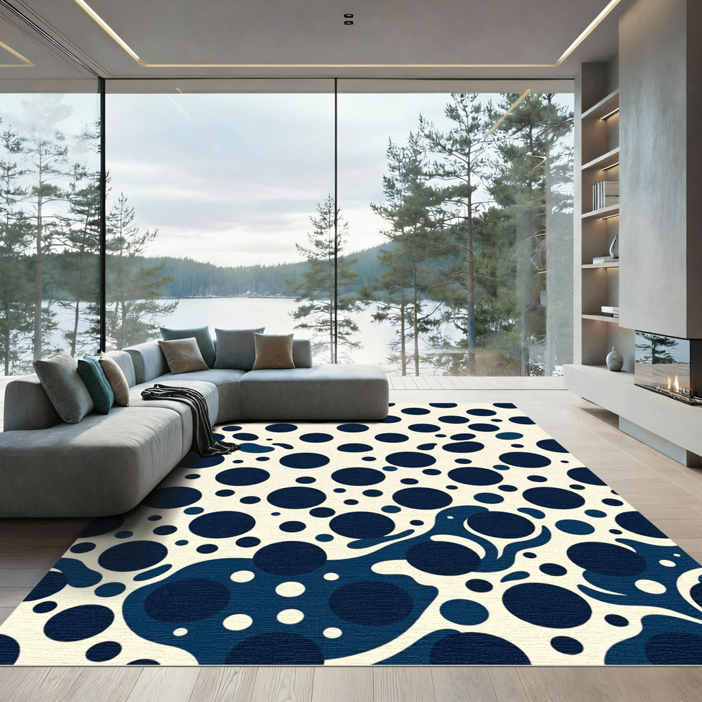 Deep Navy Abstract Polka Dot Wave Rug