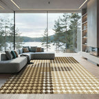 Sophisticated Taupe Houndstooth Plaid Block Rug