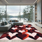 Modern Radiant Red Layered Heart Rug