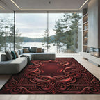 Crimson Swirl Scrollwork Frame Rug