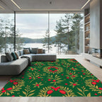 Emerald Green Red Floral Wreath Design Rug