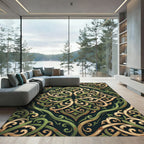 Ornate Olive and Gold Scrollwork Rug