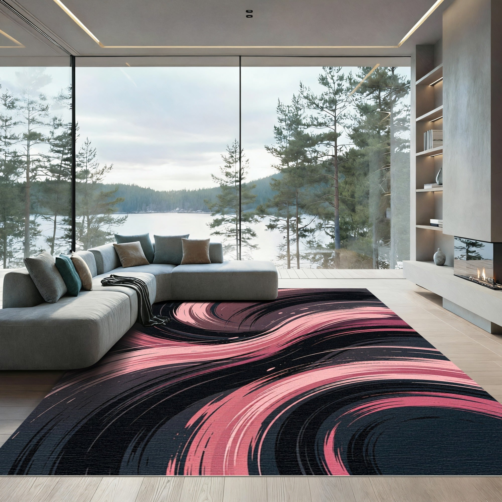 Modern Blush Pink Swirling Abstract Rug
