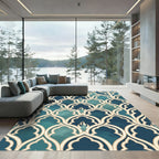 Teal Archway Lattice Interlocking Clouds Rug