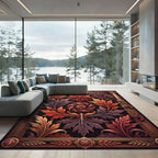 Rich Autumn Leaf Scrollwork Medallion Rug
