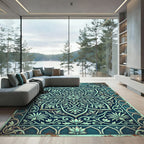 Elegant Teal Floral Medallion Flourish Rug