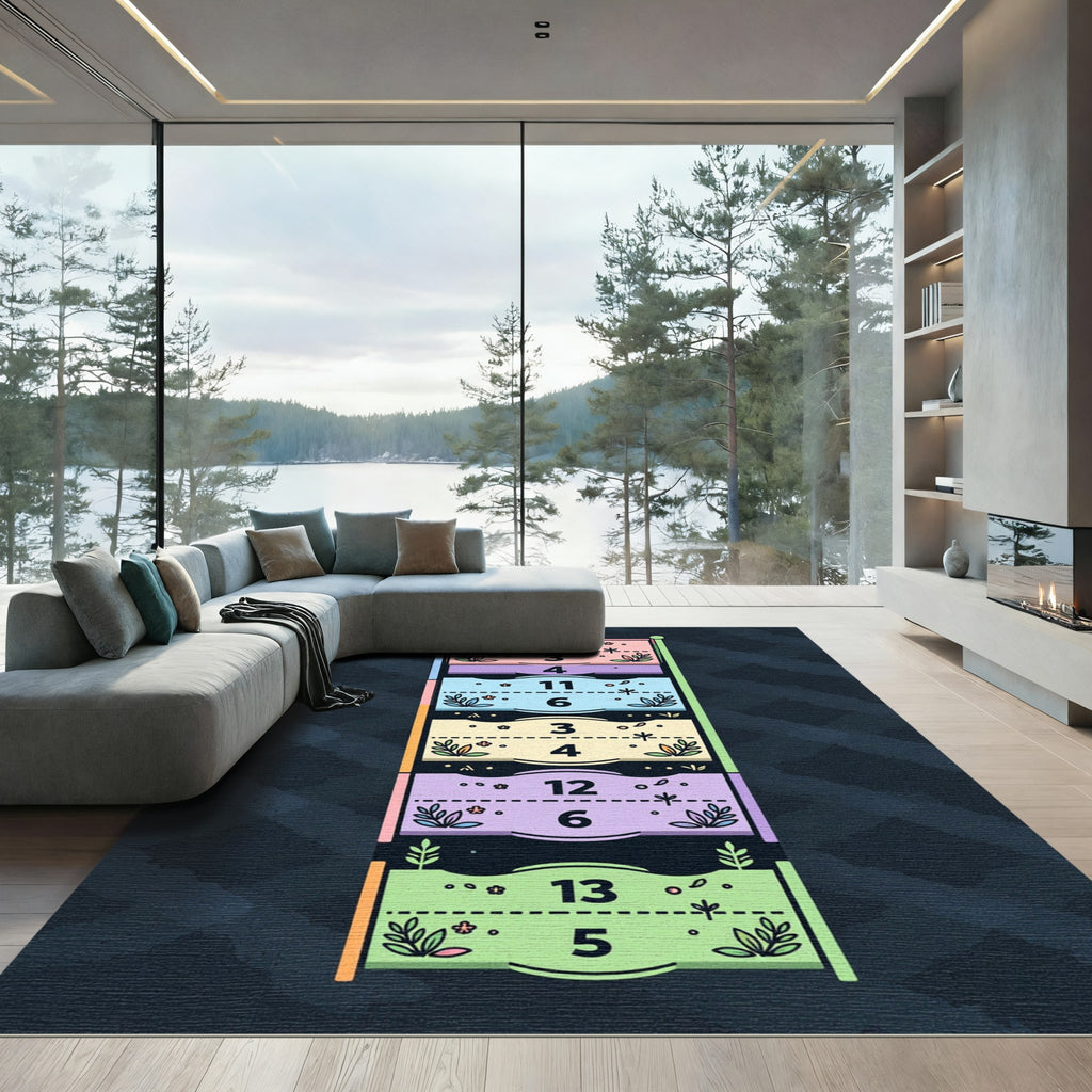 Pastel Numbered Botanical Graphic Panel Rug