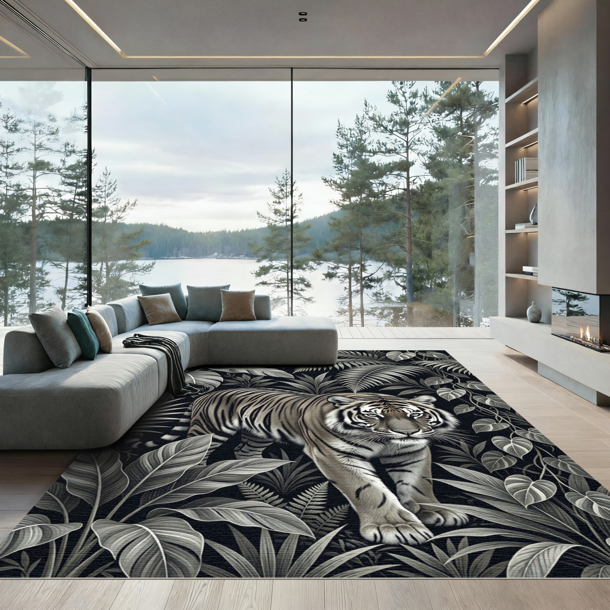 Monochromatic Tiger Jungle Canopy Rug