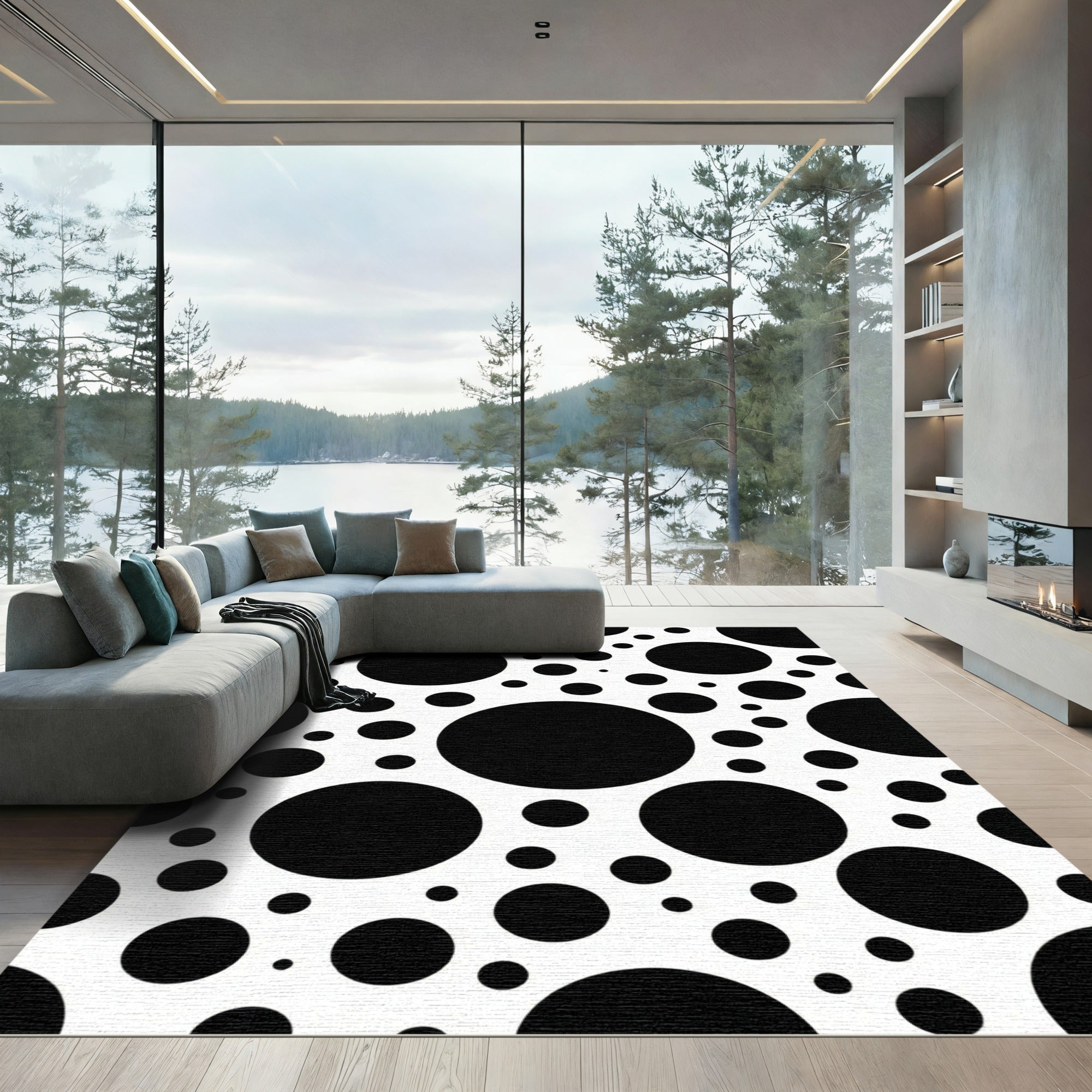 Bold Monochrome Polka Dot Modern Rug