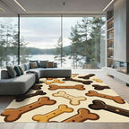 Playful Brown Dog Bone Treat Illustration Rug