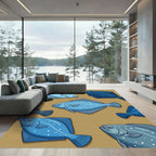 Blue Flatfish School Aquatic Illustration Rug