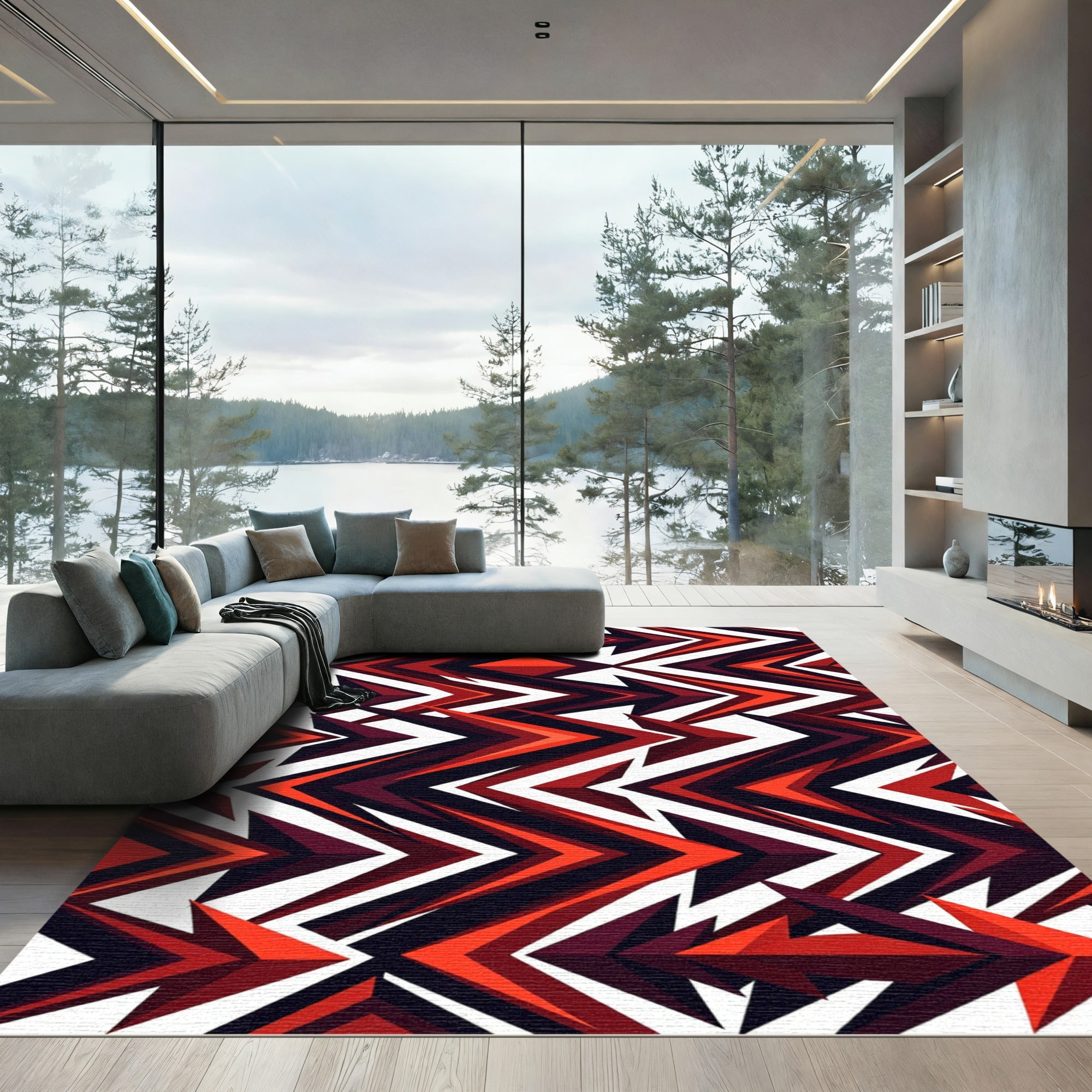 Crimson Sharp Arrow Geometric Rug