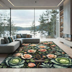 Romantic Peach Rose Cabbage Trellis Rug