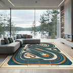 Vintage Blue and Orange Raceway Schematic Rug