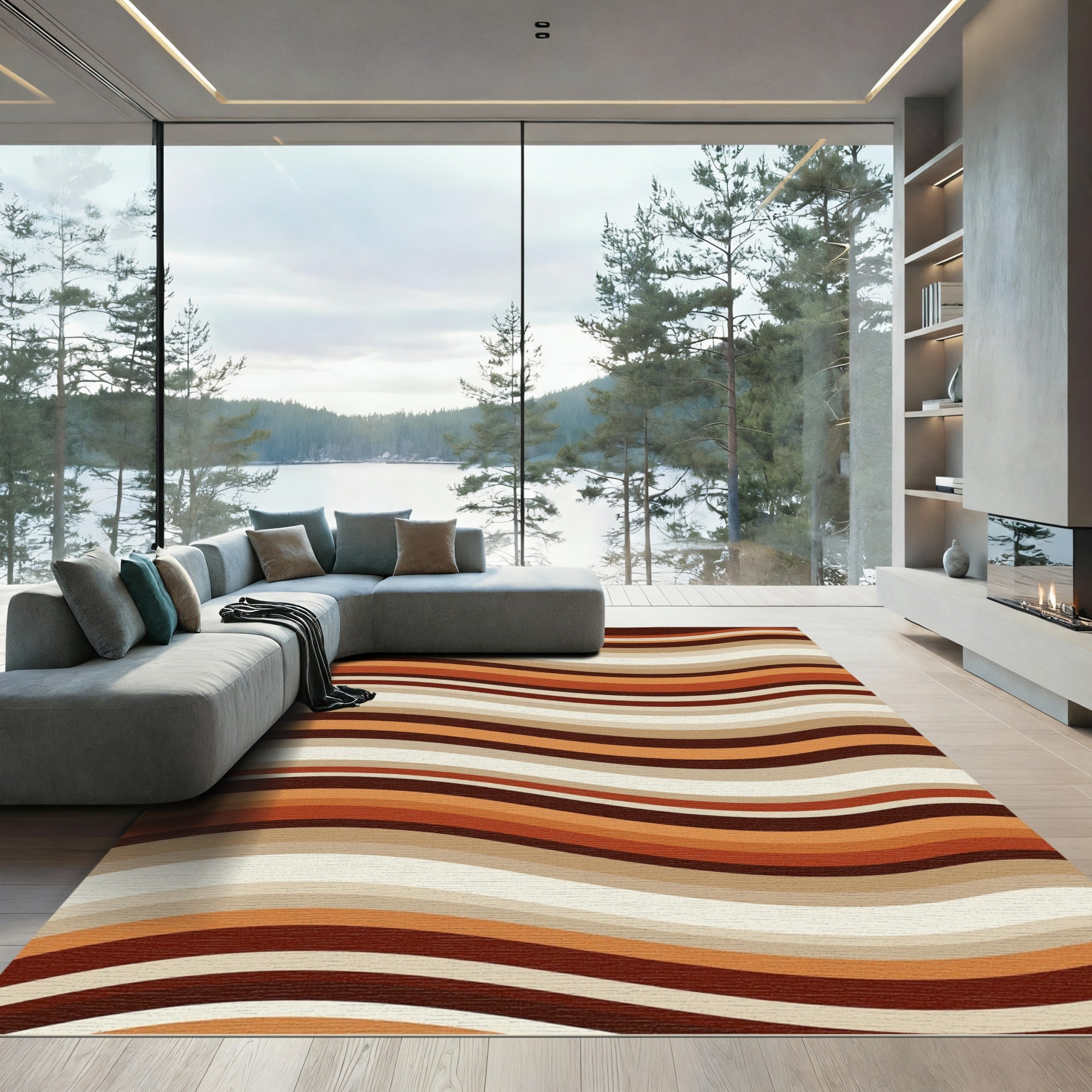 Retro Earthy Tone Wavy Stripe Rug