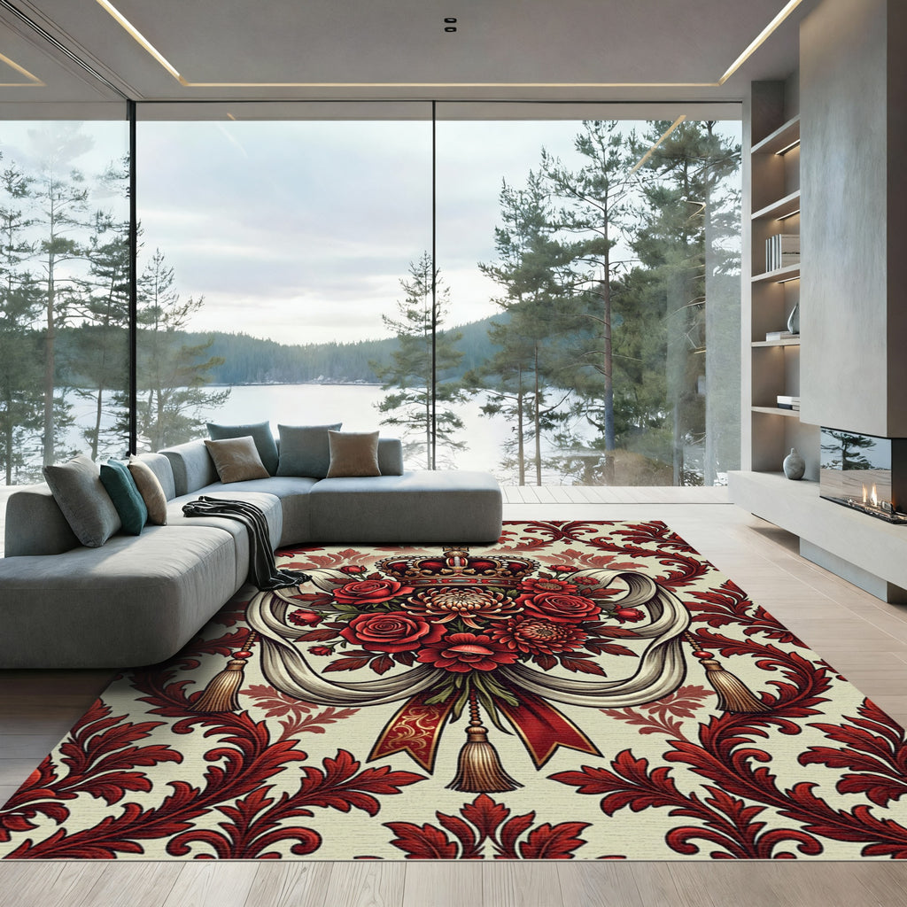 Royal Crimson Rose Crown Medallion Rug