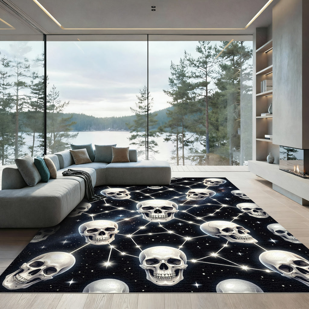 Gothic Celestial Skull Constellation Art Rug
