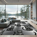 Monochromatic Robotic Feline Metal Texture Rug
