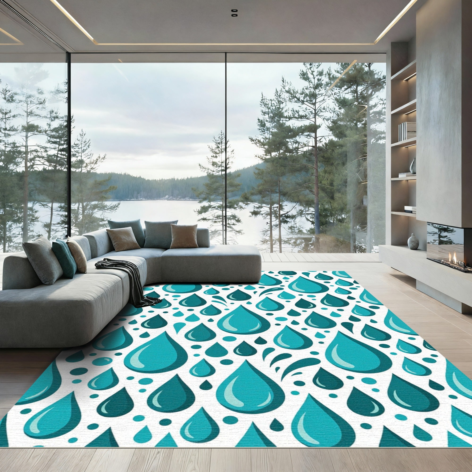 Teal Water Drops Pattern Rug
