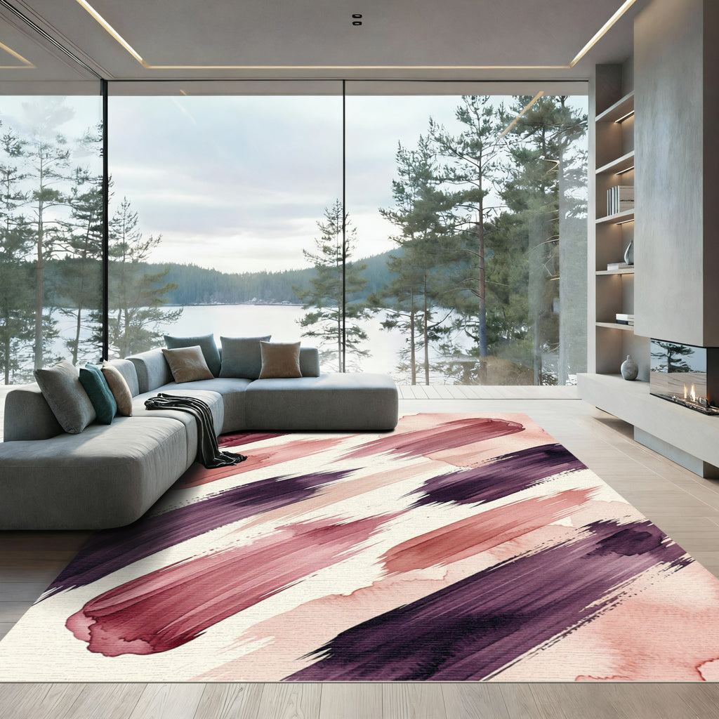 Crimson Plum Watercolor Strokes Rug
