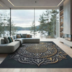 Ornate Silver and Gold Mandala Medallion Rug