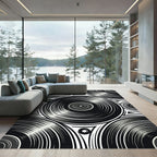 Monochrome Vinyl Record Geometric Art Rug