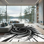 Monochrome Swirling Vortex Graphic Abstract Rug