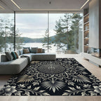 Detailed Silver Floral Mandala Statement Piece Rug