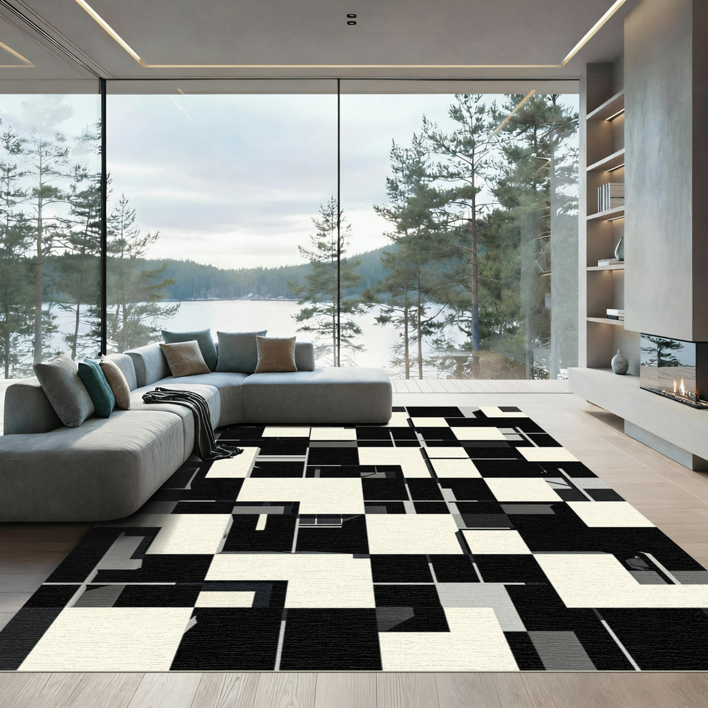 Monochromatic Geometric Architectural Collage Rug