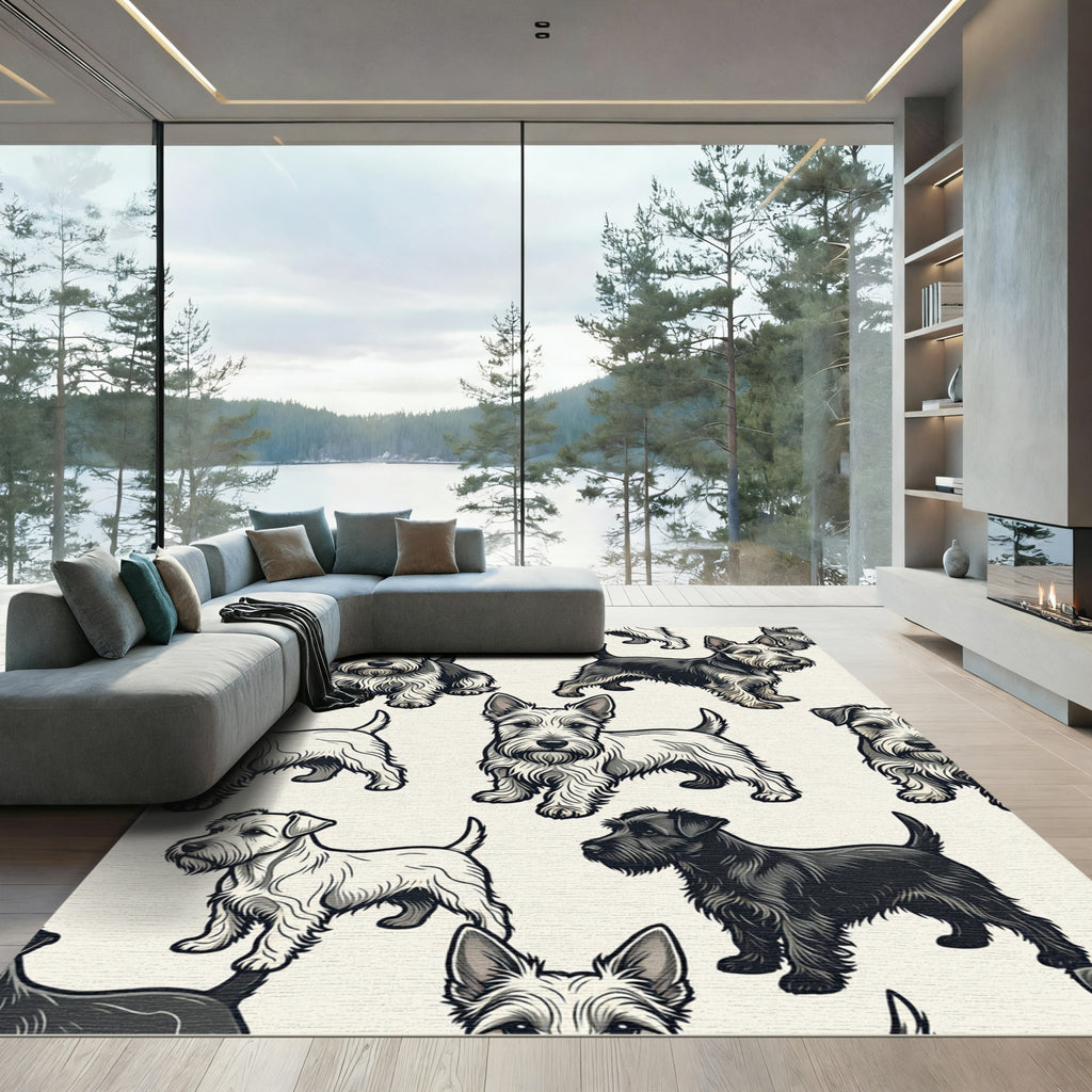 Whimsical Terrier Dog Repeat Illustration Rug