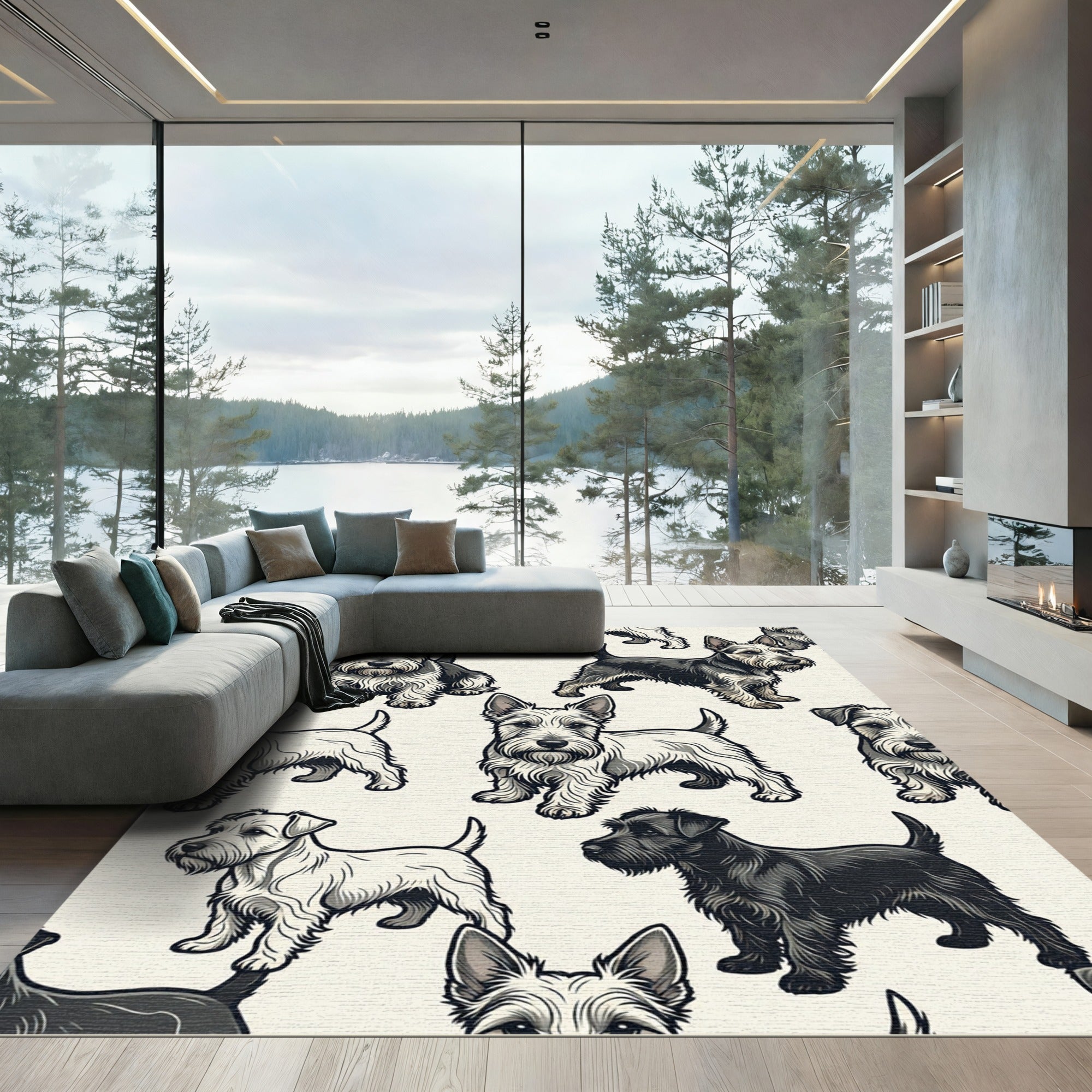 Whimsical Terrier Dog Repeat Illustration Rug