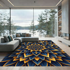 Golden Sapphire Radiant Floral Mandala Rug