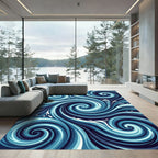 Deep Blue Swirling Water Current Rug