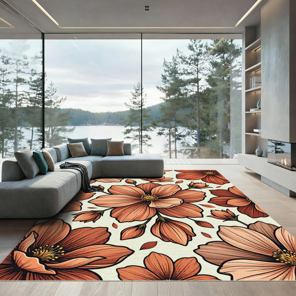 Terracotta Bloom Botanical Arrangement Rug