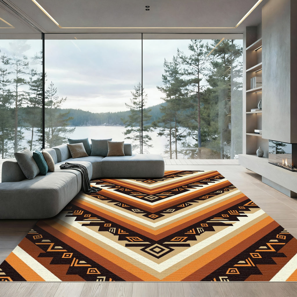 Earthy Geometric Chevron Aztec Art Rug