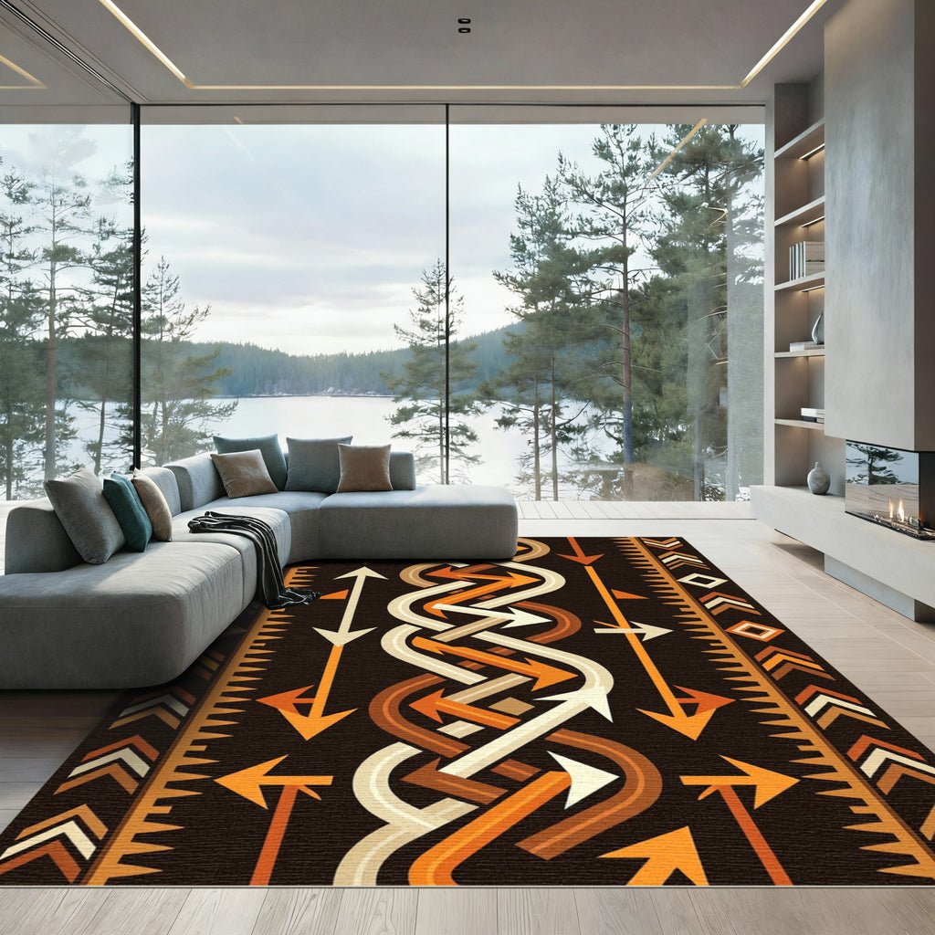 Brown Orange White Arrow Chain Rug